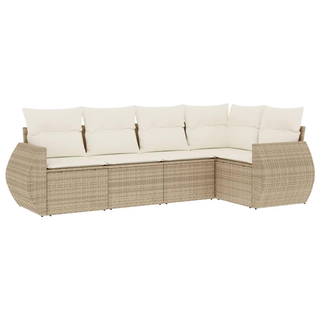 Zestaw 5 sztuk Sofa ogrodowa z poduszkami Beżowy Polyrattan Patio Zestaw mebli ogrodowych Nadaje się na balkon