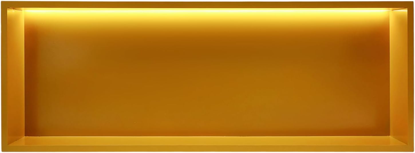 36" L X 12" W LED Shower Niche, 304 Stainless Steel LED Bathroom Wall Niche with 4000k Warm Light, Recessed Storage Shelves for Shower, Bathroom, Gold