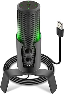 Pyle USB Microphone Selectable Pickup Pattern-4 in 1 Polar Pattern Selector Audio Cardioid Condenser Mic w/LED Effect Lights, Podcast Recording Kit for Gaming Streaming Podcasting Studio PDMIUSBMT300