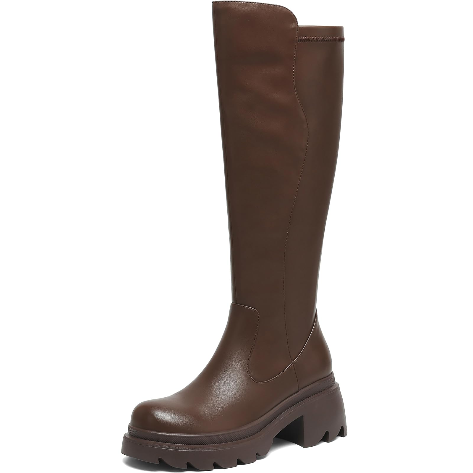 AIUNIID Womens Knee High Boots Low Heel Platform Lug Sole Boots Round Toe Side Zippe Tall boots Comfortable