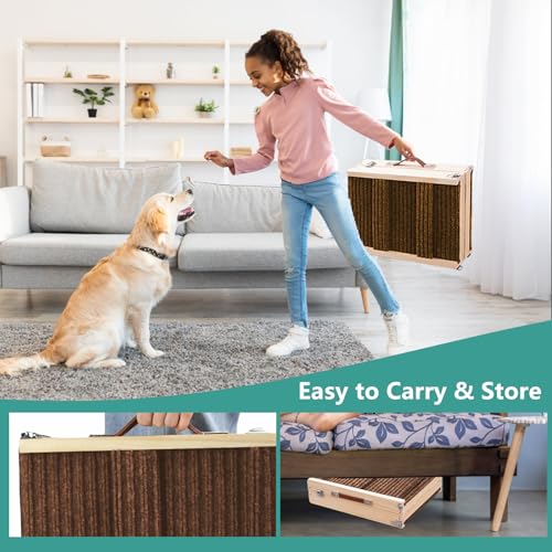Umtiti Haustierrampe aus Holz, zusammenklappbar, tragbar, 4 Stufen, verstellbar, 22,9 cm bis 43,9 cm, mit Rutschfester 5 Pfoten-Traktionsmatte für kleine, mittelgroße Hunde.Dog Ramps-BN,DE
