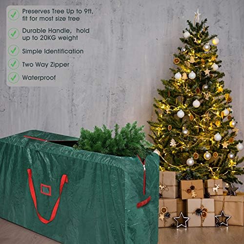 GARPROVM Christmas Tree Storage Bag, 9FT Christmas Tree Bag with Durable Reinforced Handles Two Way Zippers - Extra Large Xmas Tree Bag Fits Up to 9FT Tall Christmas Tree (Green, 65 * 15 * 30 in)