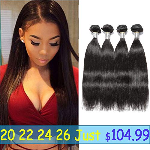 LUMIERE Hair 8A Brazilian Virgin Hair Straight Human Hair 4 Bundles Deals 20 22 24 26 100% Unprocessed Brazilian Straight Hair Extensions Natural Color Weave Bundles 100g/pc