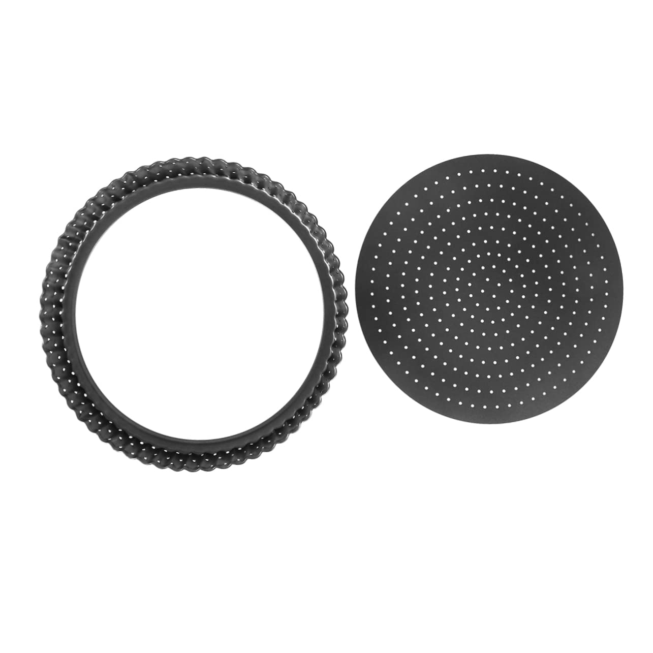 PRETYZOOM Teglia per Pizza Anello Microforato Crostata 24 Cm in Acciaio al Carbonio con Base Rimovibile e Rivestimento Antiaderente per Forno Rotonda