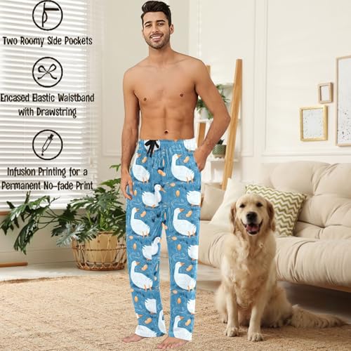 visesunny Mens Cotton Pajama Pants PJ Bottoms Fat Swan Pond Pattern Lightweight Soft Lounge Sleepwear with Pockets2
