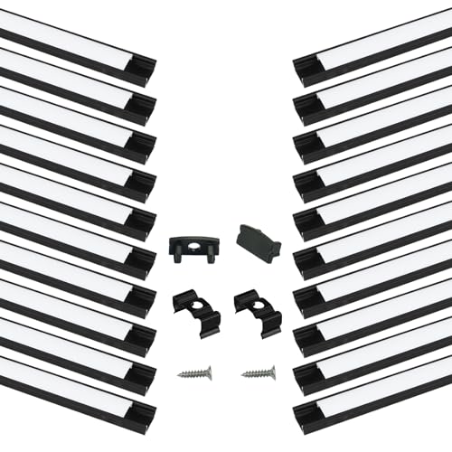Canal de aluminio negro U para tira LED 1 m pack 20 miniatura 2