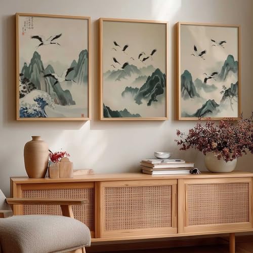 Image of kotart Japanese Nature Art View Framed Poster | Big Aesthetic Nature Art Wall Framed Posters for Living Room Bedroom Wall Decor Set Of 3 (19X25 inch)