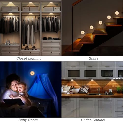 Image of Plastic USB Rechargeable Motion Sensor Night Yellow Light with Self-Adhesive Design for Home Use Ideal for Hallways, Wardrobes, Bedrooms, Stairs, Bathrooms, Kitchens & Basements Pack of 4, Led