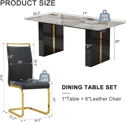 Miniatura 3 de Juego de mesa de comedor moderno de 71 pulgadas para 6, juegos de comedor para 6, mesa de mármol sintético de cocina y sillas de piel sintética,
