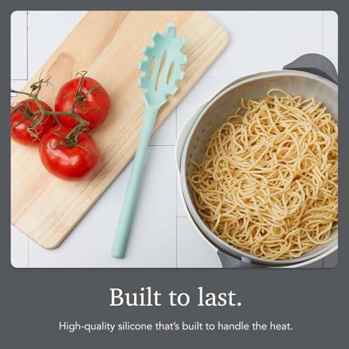 Image of Tovolo Pasta Claw Spaghetti Spoon Scoop Aqua Seafoam Green Silicone Pasta Spoon with Teeth, BPA Free Silicone Pasta Fork for Serving Spaghetti Linguine and Noodles, Heat Safe Pasta Serving Spoon