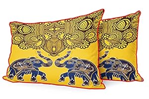 DreamVio Jute Fabric Printed Decorative Throw/Pillow Covers, Cushion Covers for Living Room, Bed Room, Sofa,Chairs,Pillow Cases, Pillow Covers Set of 2, Size 18x27 Inches Style117
