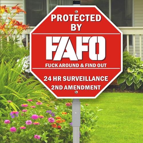Protected By Security Metal Sign Home Security Warning Yard Sign with 28 Stake 24 Hour Surveillance Warning Reflective Aluminum Red 1Pack