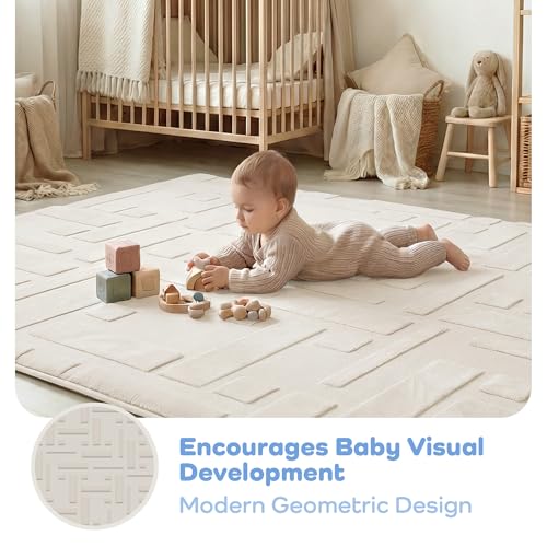 Image of Baby Play Mat for Floor, 1.3 inch Thick 79x118 Plush Soft Foam Mats for Toddler Kids Crawling, Non-Slip Easy Care Nursery Rug for Playroom Living Room (Ivory)