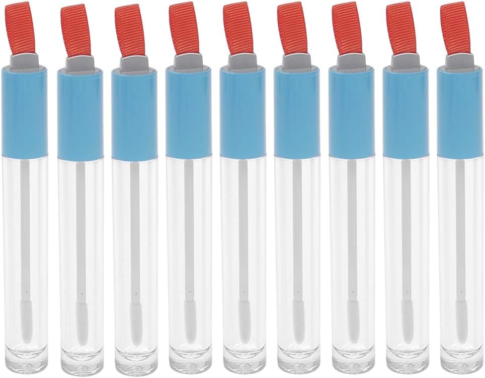 RONRONS 10 Pieces Empty Refillable Lip Gloss Tube With Silk Ribbon, 9ML Blue Lip Glaze Oils Bottles with Wand Brush, Portable Lip Oil Samples Vials Containers Holder for Travel DIY Makeup Wholesale