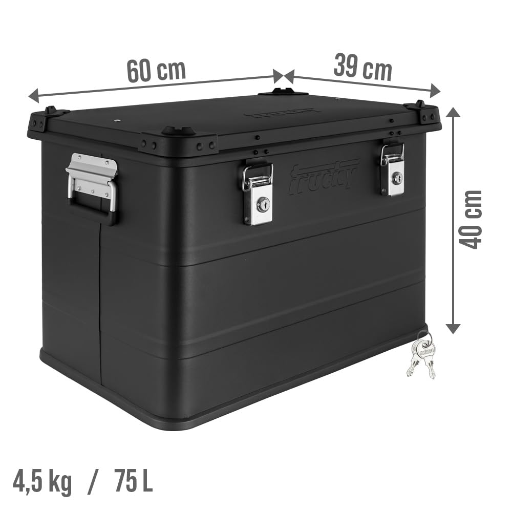 Trucky Scatola in alluminio con coperchio, in alluminio, per il trasporto, in metallo, richiudibile, dimensioni: 75 l, colore: nero