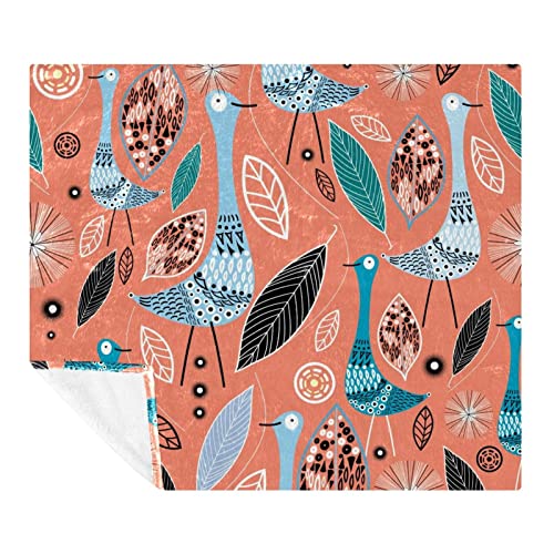 Couverture microfibre douce motif oiseaux abstraits et feuilles - 2