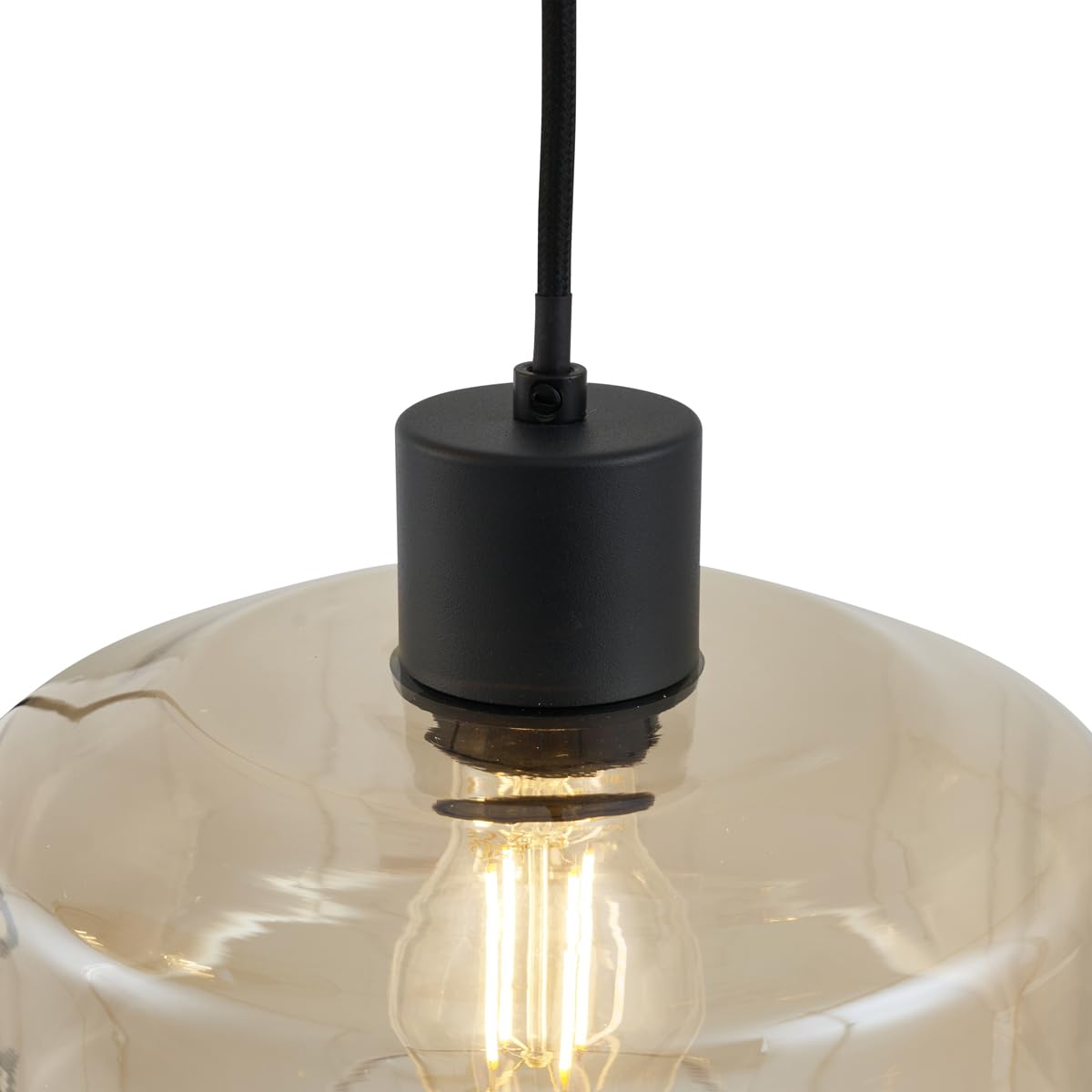Qazqa Modern Pendelleuchte, Pendellampe - Sheena - mit bernsteinfarbenem Glas, Vintage, Rund, 3-flammig, 42cm,