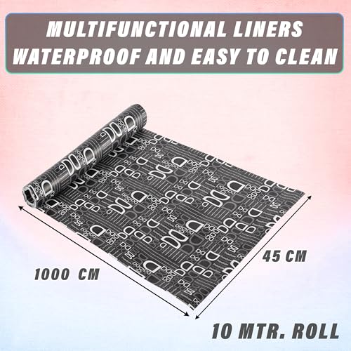 Image of Kuber Industries Pack of 3 Waterproof & Durable 10 Meters Kitchen Mats for Shelf Liner Roll | Wipeable Fridge Sheets for Shelves Cabinet Drawer | D Print - Black