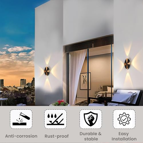 Image of GIGAWATTS 4W Wall Light BIS Approved 4 Way COB LED IP65 Waterproof Exterior Indoor Mount Fixture Black Gold Up Down Sconce Lamp for Home Balcony Living Room Bedroom Decor (1Pc, Warm White)