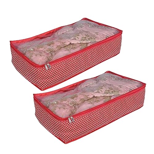 Image of Aronkart Lehenga Cover Bags | Big Size Bridal Saree Gown Storage Bag with Zip | Wedding Travel Organizer Cover for Ghaghra /Lehenga /Saree /Cloths | Reusable Dustproof Cover (Pack of 2, Red)