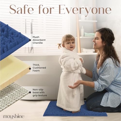 Image of MAYSHINE Plush Shaggy Chenille Bath Mat | Extra Soft, Super Absorbent, Non-Slip Bathroom Rug | Fluffy Microfiber, Area Rug Sets for Bathroom Floor, Kitchen, Living Room | 47 inchx27 inch | Dark Blue
