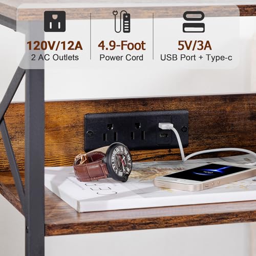 AMHANCIBLE Record Player Stand with Charging Station, Turntable Stand with Storage Cabinet, 3 Tier End Table Hold Up to 100 Albums, Record Table for Vinyl, Living Room, Rustic Brown, HETCD01BR-1 by AMHANCIBLE - Image 3