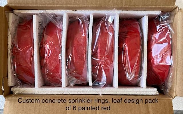 Concrete Sprinkler Rings/Donuts, Leaf Design (Pack of 6, Red)