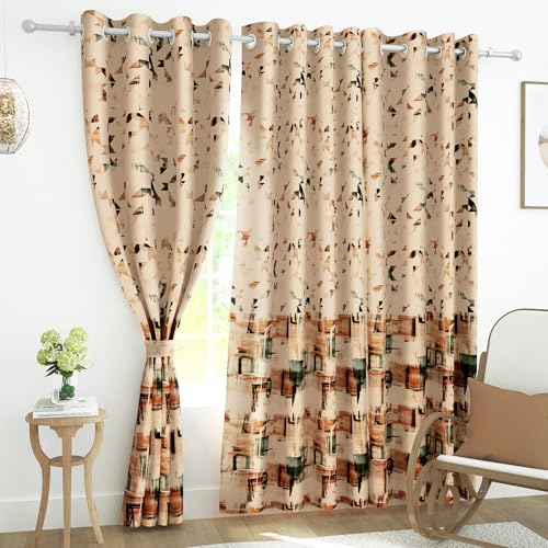 Image of Story@Home Blackout Digital Print Window Curtains 5 Feet Long Set of 1 | 80% Room Darkening Curtain | Thermal Insulated Curtains for Living Room | (118 x 152 cm, Beige) | Perfect for Home Decor