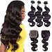Amella Hair Brazilian Body Wave Hair Bundles with Closure(18 20 22 +16 Free Part),8A 100% Unprocessed Brazilian Virgin Body Wave Hair Weave with 4x4 Closure Remy Hair