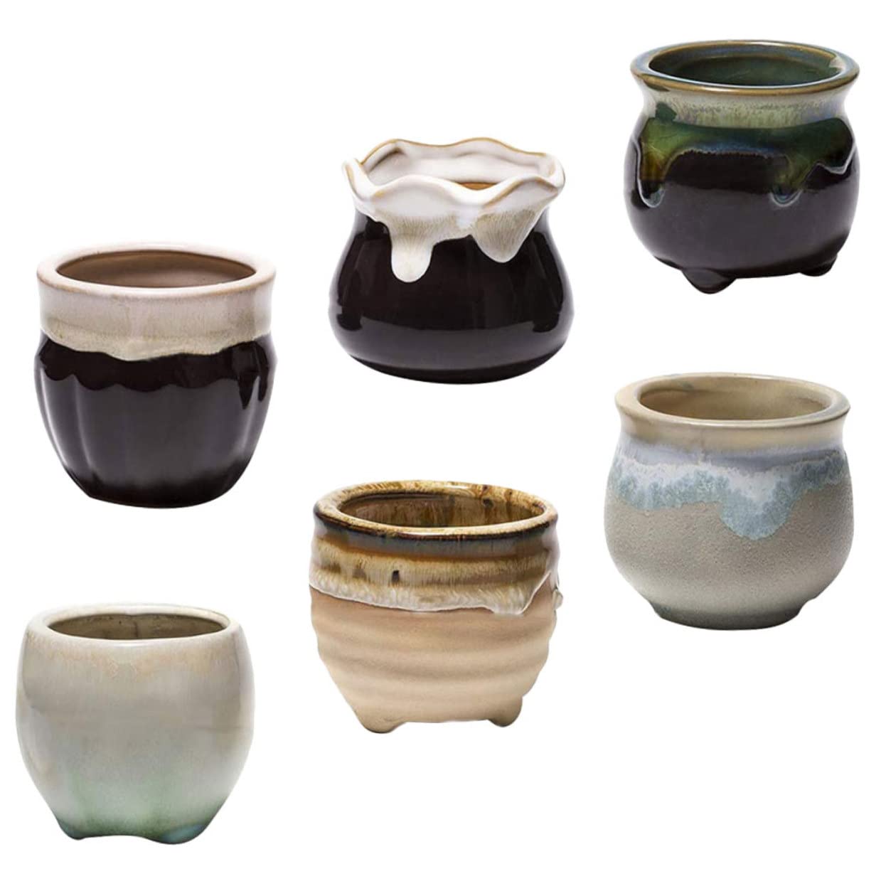 TOYANDONA 6 Stück Tontöpfe Klein 10cm aus Keramik für Sukkulenten Pflanzgefäße Leichter Moderner Blumentopf mit Elegantem Design für Fensterbank und Schlafzimmer Zufälliger Stil
