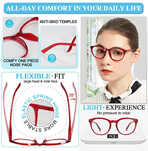 Image of MARE AZZURO Reading Glasses Women Round Readers 0 1.0 1.25 1.5 1.75 2.0 2.25 2.5 2.75 3.0 3.5 4.0 5.0 6.0 (Red 225)
