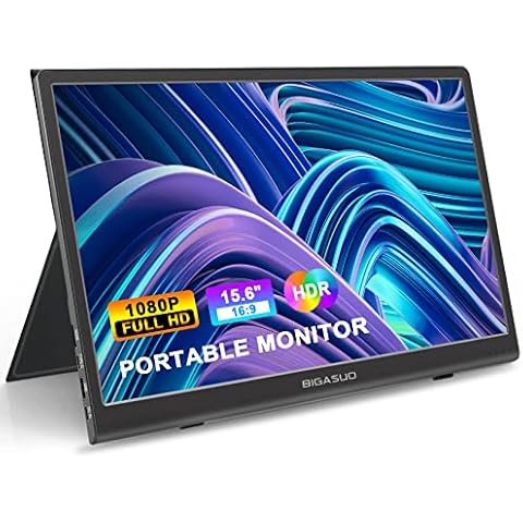 Portable Monitor, BIGASUO 15.6 Inch USB-C Laptop Monitor HDMI Computer Display HDR IPS Screen Gaming Monitor with Dual Speaker for Laptop PC PS4 MAC Phone Xbox Switch w/Smart Case Cover