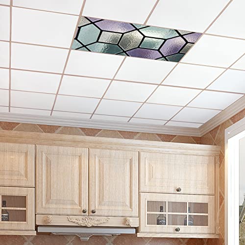 Mchuang Purple Teal Green Stained Glass Flexible Fluorescent Light Cover Films Skylight Ceiling For School Classroom Office English Pub Pool #TOP7
