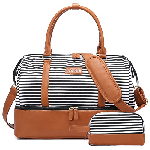 Sucipi Weekender Bags for Women Canvas Travel Duffel Bags with Shoe Compartment Overnight Bag Carry on Duffel Bag with Toiletry Bag for Travel Daily Use Hospital