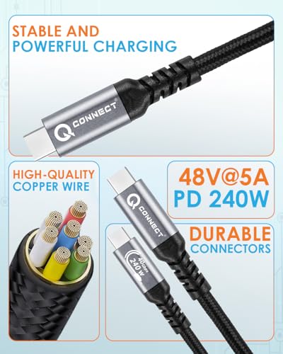 Image of Q-CONNECT 1.5Mtr Type C to Type C USB 3.2 with 240W PD and 40Gbps Data Transfer with 4K /60Hz Video Transmission - Nylon Braided High Speed Charging /Sync Cable with Aluminum Connector (2year warranty)
