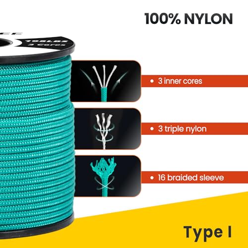 Brotree 2mm Paracord 3 Strands 30M 100% Nylon Rope Parachute Cord for Outdoor Craft, DIY - 90kg Breaking Load (Turquoise) - Image 3