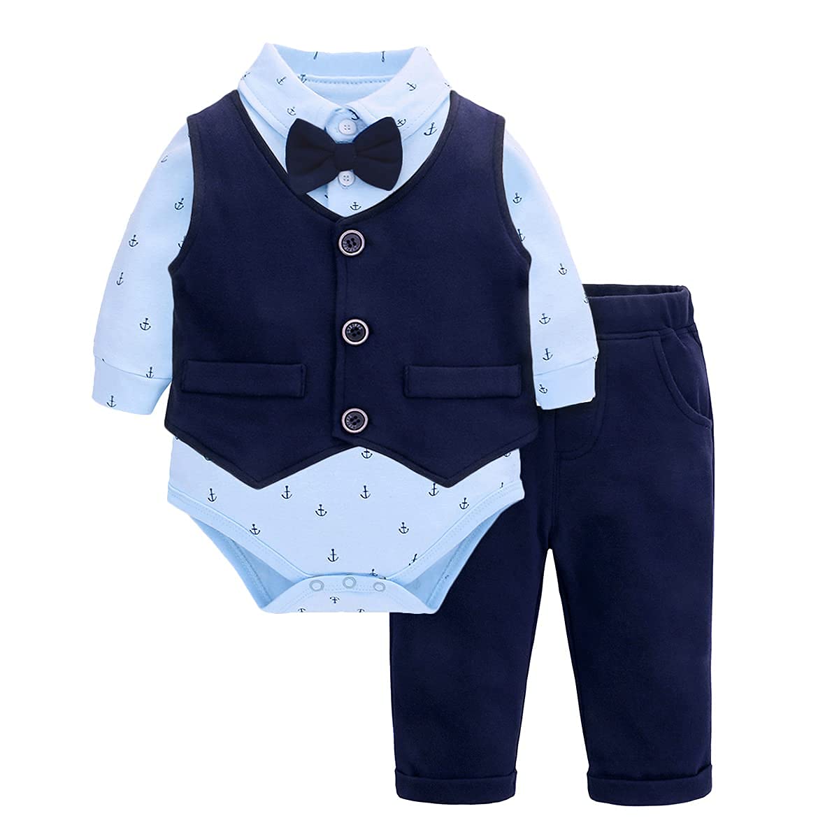 famuka Trajes de Bebé Chaquetas de Bebé Niño Bautizo Conjunto de Ropa de Bebé Boda Esmóquines (24 Meses, Azul)