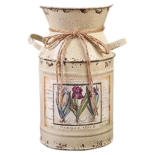 TPPIG Shabby Mesa Arreglo Artesanía Decoración de la Vintage Ollas Cubo de Hierro de la Boda Jarrón Estilo Rural-Beige