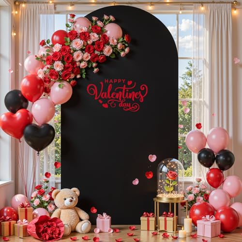 Image of 6.6FT Black Arch Backdrop Cover, Spandex Fitted Wedding Arch Stand Covers Round Top Chiara Stretchy Arch Backdrop Cover for Christmas Birthday Party Ceremony Banquet Decoration