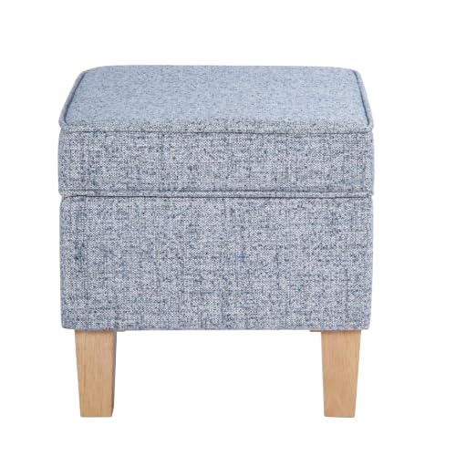 Image of HomePop 22 inch Medium Rectangular Storage Ottoman - Blue Gray Woven Fabric