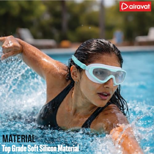 Image of AIRAVAT Shore swimming goggles, polycarbonate goggles, No Leaking Anti-Fog Pool Goggles for Adult Men Women Youth, UV Protection, 180 Clear Vision, Free size (White Combo)