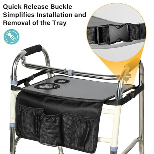Plateau pour déambulateur pliable multifonctionnel à plusieurs poches