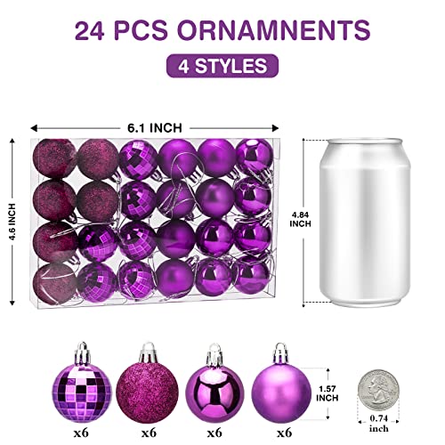 Aitsite 24Ct Christmas Tree Ornaments Set 1.57 Inches Mini Shatterproof Holiday Ornaments Balls For Christmas Decorations (Purple) #TOP1