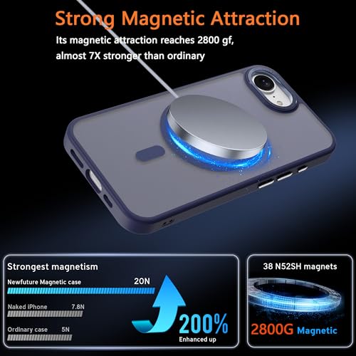 Image of Magnetic iPhone 16E /17e case,Compatible with Magsafe, Military-Grade Protection,Slim Translucent Matte Shockproof with Anti-Scratch Anti-Fingerprint Phone Cover (Dark Blue, iPhone 16E /17e)