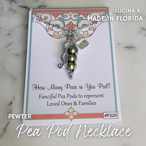 Pea Pod Necklace - 3 Peas in a Pod - Gift Packaged for Mom, Grandmother, Best Friend - Handcrafted Pewter Made in USA (Green/Gold Pea 18\" Chain)