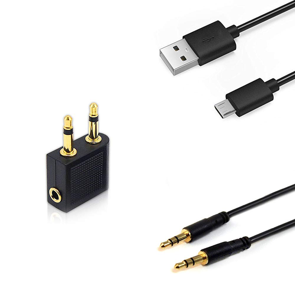 SrhythmPack of 3 Headphones Replacement, Audio Cable 3.5 mm/Micro Cable/Aircraft Adaptor, Compatible NC75 Pro Noise Cancelling Headphones