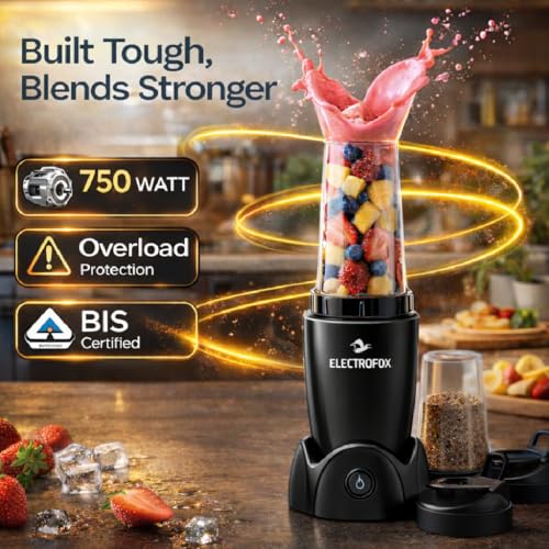 Image of Electrofox Belndo+ 2 Jar Bullet Nutri 750 W Juicer Mixer Grinder (2 Jar Nutri Blendo+ | 2 Jars | Black) 4 Year Warranty