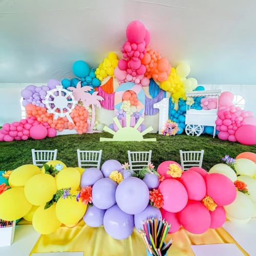 Image of Multicolor Neon Balloon Arch Garland Kit, Colorful Balloons Arch Assorted Color Latex Ballons Kit Rainbow Balloon Garland for Summer Pool Tropical Theme Carnival Kids Birthday Party Decorations