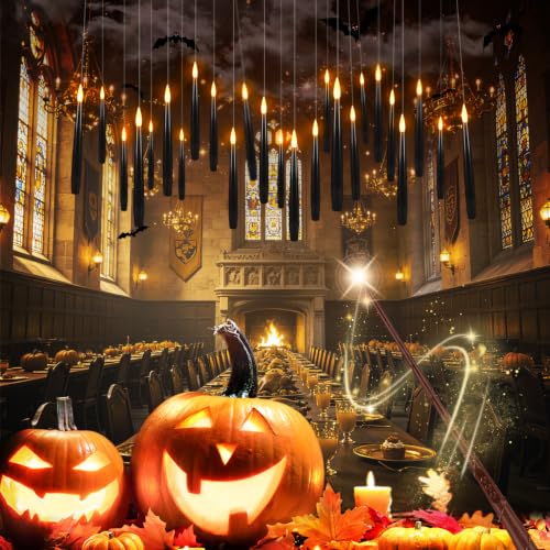 Image of 24 Floating Flameless Candles with Wands, Halloween Hanging Decor