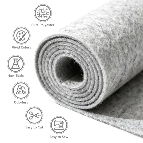 Image of Felt Fabric 36'' X 36'' Large Felt Sheets Stiff Craft Felt by The Yard for DIY Crafts Letter Coaster Flower Ornament Sewing Party Decoration Christmas Supplies Nonwoven (Grey)